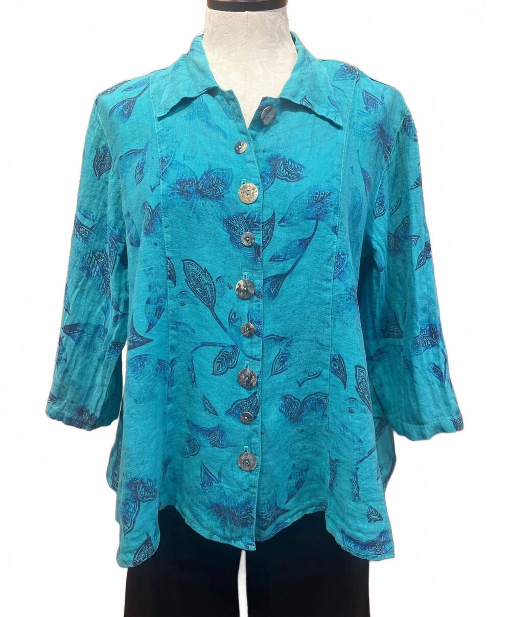 NEW COLOR ME COTTON women's three-quarter sleeves collared shirt in print azure